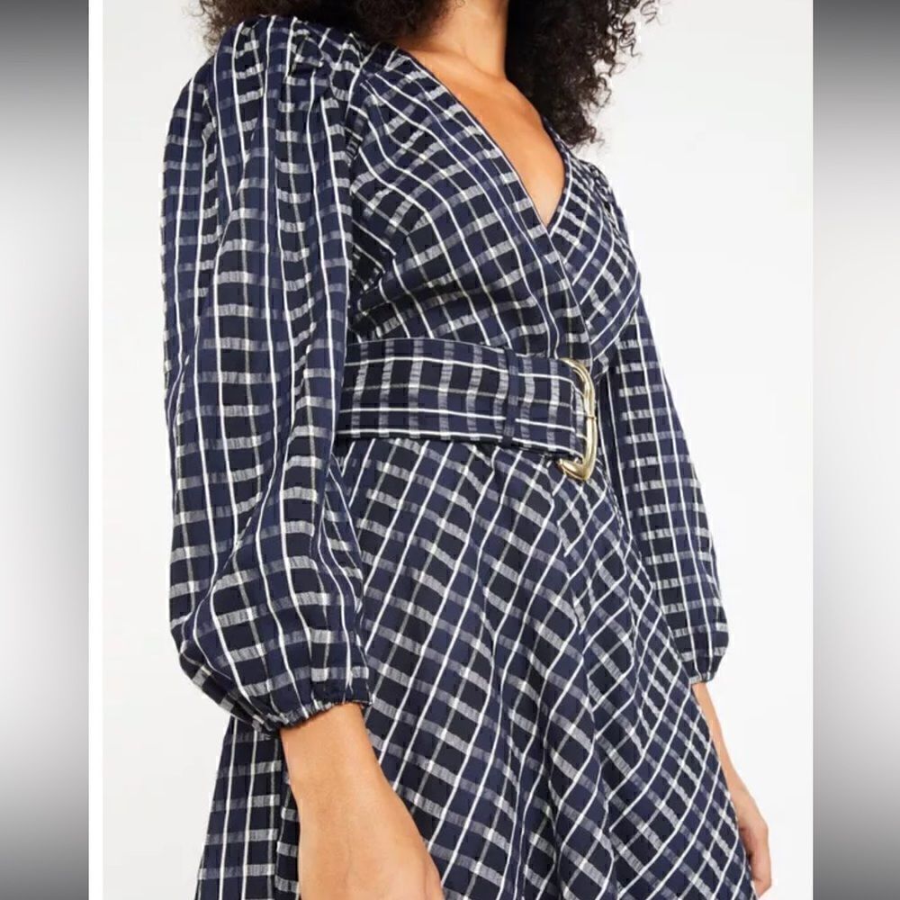 NWTs Tanya Taylor Nicola Puff-Sleeve Belted Check Mini Dress Size 2 - Picture 5 of 13
